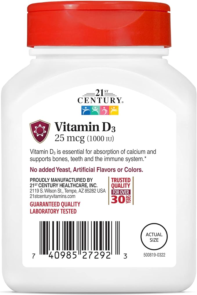 21st Century D 1000 IU Tablets, 300 Count (Pack of 4)