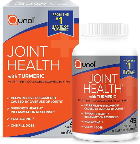 Qunol 5-in-1 Joint Support Supplement, Fast Acting, One Pill Dose, Support Healthy Inflammation Response & Discomfort Caused by Overuse of Joints, Alternative to Glucosamine Chondroitin MSM, 45 Count