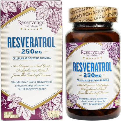 Reserveage Beauty, Resveratrol 250 mg, Antioxidant Supplement for Heart and Cellular Health, Supports Healthy Aging and Immune System, Paleo, Keto, 120 Capsules