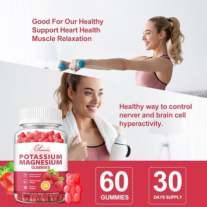 Potassium Magnesium Gummies Potassium Citrate 99mg Magnesium Citrate 250mg Magnesium Potassium Complex Supplement, Immune Support, Leg Cramps Muscle Health, 60 Raspberry Gummies