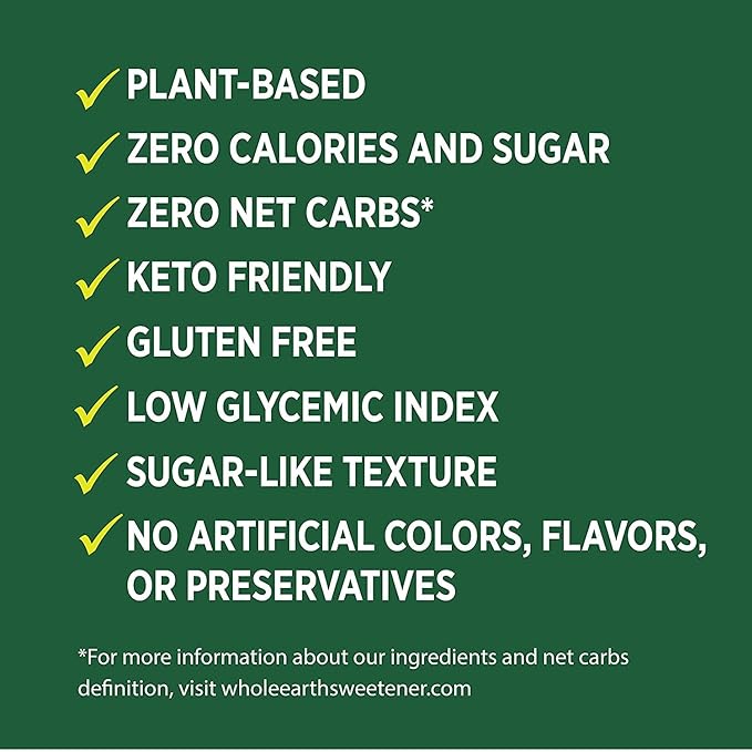 Whole Earth Sweetener Co. 100% Erythritol Sweetener (Keto Sweetener, Natural Sugar Alternative, Baking Sugar Substitute, Zero Calorie Sweetener, Gluten Free, Non-GMO), 16 Oz