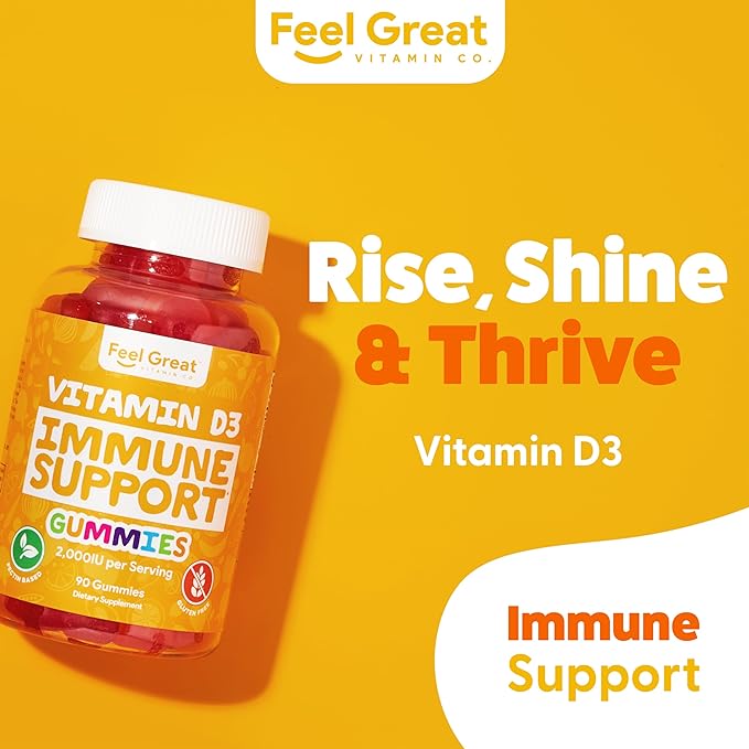 Feel Great Vitamin D Gummies for Adults | Tropical Flavored Vegetarian Chewable Vitamin D 2000 iu | Immune Support Supplement | Gluten Free | 45 Day Supply