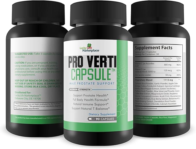 Pro Verti Capsule - Male Prostate Support - Promote Prostate Health & Normal Prostate Size - Support Healthy Hormone Production & Urine Flow - Aid Full Body Health & Healthy Prostate Function