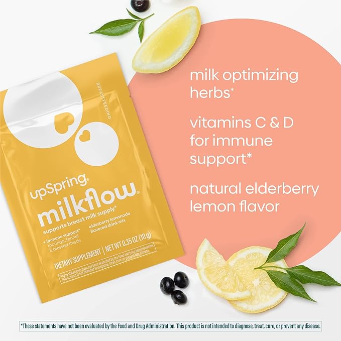 UpSpring Milkflow Breastfeeding Supplement Drink Mixes, No Fenugreek, Moringa | BlackBerry Lime & Elderberry Lemonade Flavors | Lactation Support Drinks to Boost Milk Supply | 2 Pack