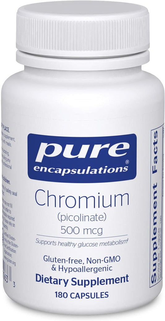 Pure Encapsulations Chromium (Picolinate) 500 mcg - for Lipid & Carbohydrate Metabolism* - Mineral Supplement - Superior Absorption Chromium Supplement - Vegan & Gluten Free - 180 Capsules