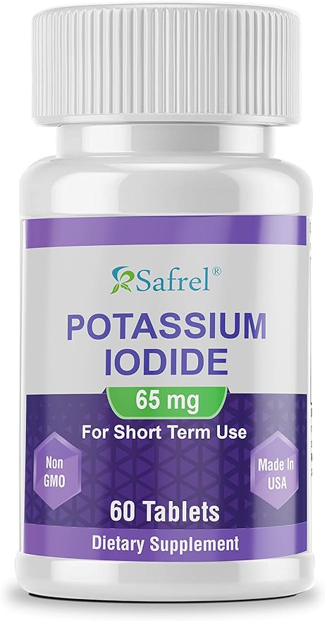 Safrel Potassium Iodide 65 mg Tablets, Adults and Kids | Thyroid Support | Made in USA | Non-GMO Verified | Ki Pills Potassium Iodine Tablets - YODO Naciente (60 Count (Pack of 1))