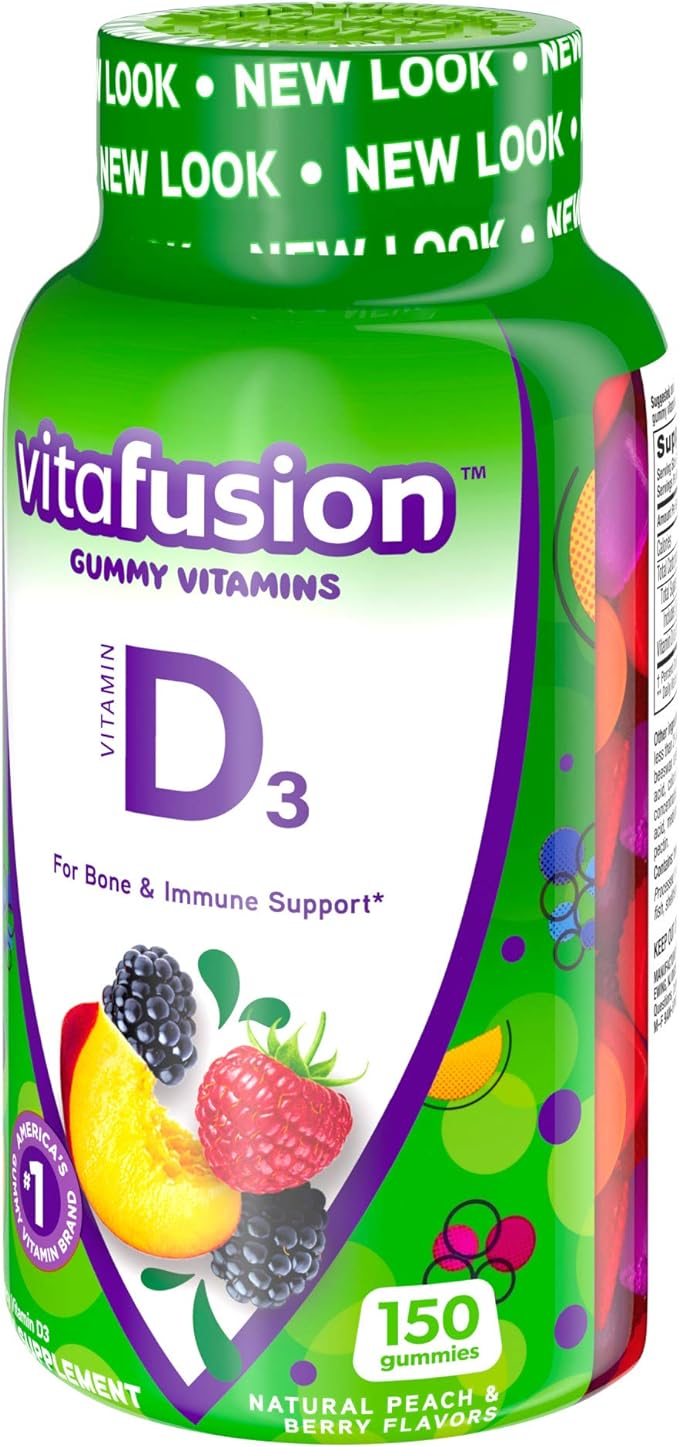 Vitafusion Vitamin D3 Gummy Vitamins for Bone and Immune System Support, Peach, Blackberry and Strawberry Flavored, 50 mcg Vitamin D, 75 Day Supply, 150 Count