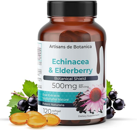 Echinacea & Elderberry Botanical Shield 120 Softgels Dual-Extracted for Max Bioavailability, Supports Respiratory Function & Natural Body Defense, Made w/All-Natural Ingredients