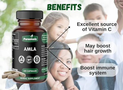 Amla Premium 320 Capsules Boosts Immunity & Great for Skin and Hair Health | Herbal Supplement | 900 mg Per Serving | Made with Herb Amalaki Powder