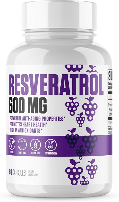 Resveratrol Pure | #1 New Resveratrol Supplement Pills w/Max Absorption for Anti-Aging, Cognitive Function, Rich in Antioxidants & Heart Health | Vegan Capsules for Men & Women - 60 Servings