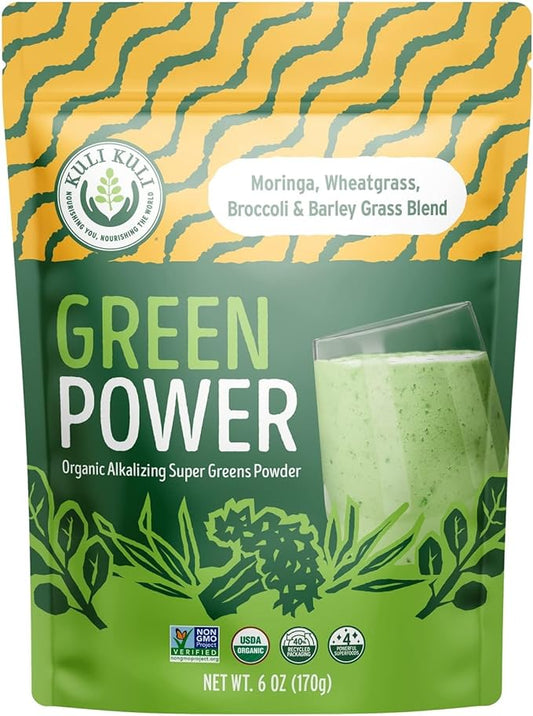 Kuli Kuli Green Power [6 oz] - Super Greens Powder - Nutrient Dense Moringa, Wheatgrass, Broccoli & Barley Grass Blend - 100% Plant Based Organic Superfood Posder Sourced from Remote Farms