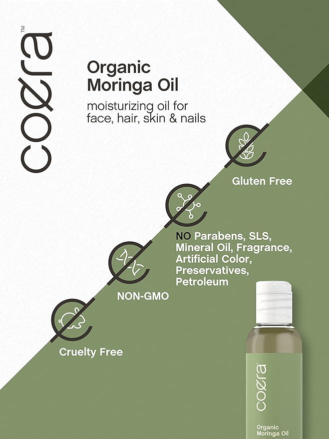 Horbäach Organic Moringa Oil | 4 fl oz | Moisturizing Oil for Face, Hair, Skin and Nails | Paraben Free, Sulfate Free, Non-GMO | Coera