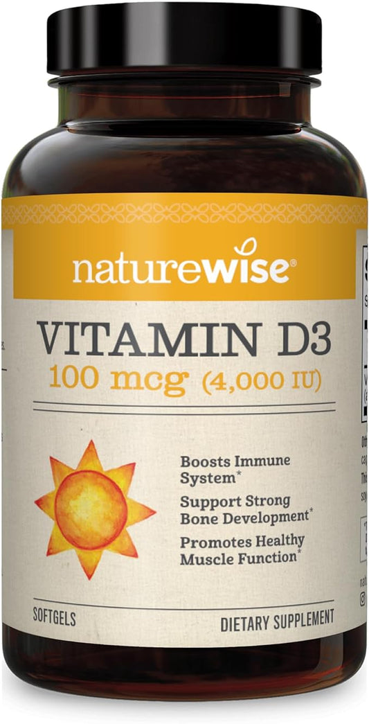 NatureWise Vitamin D3 4000iu (100 mcg) Healthy Muscle Function, and Immune Support, Non-GMO, Gluten Free in Cold-Pressed Olive Oil, Packaging Vary (Mini Softgel), 90 Count