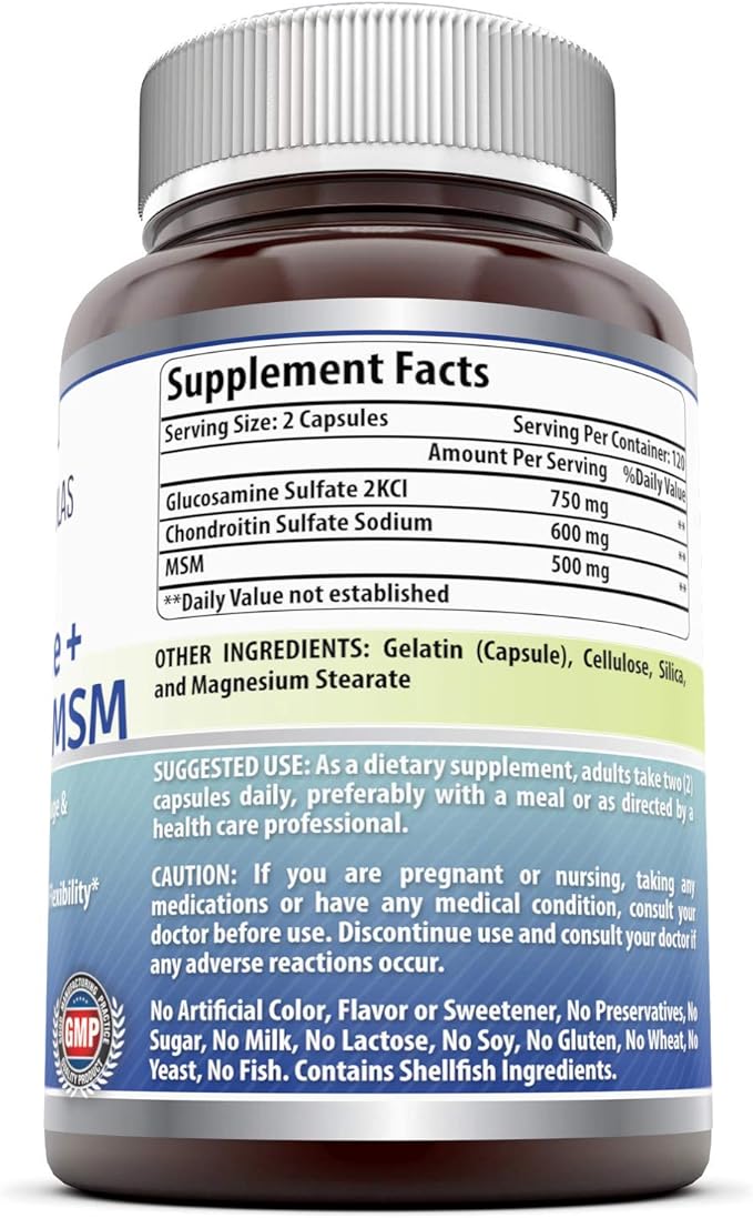 Amazing Formulas Glucosamine Chondroitin MSM 1850 mg Per Serving Capsules Supplement | Non-GMO | Gluten Free | Made in USA (240 Count | 2 Pack)