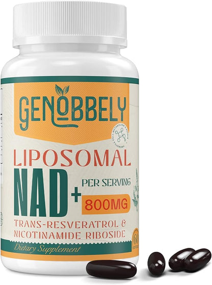 800 mg Liposomal NAD+ Supplement with Nicotinamide Riboside 200 mg, Trans-Resveratrol 100 mg - True NAD Supplement for DNA Repair, Healthy Aging, Brain Function - 60-Day Supply