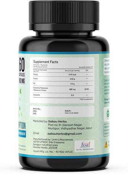 Potassium Citrate 800 mg High Absorption - 60 Servings Supports Electrolyte Balance, Kidney and Bone Health