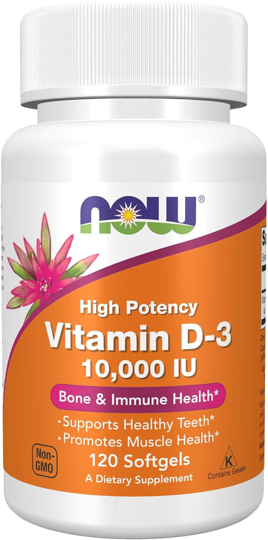 NOW Supplements, Vitamin D-3 10,000 IU, Highest Potency, Structural Support*, 120 Softgels