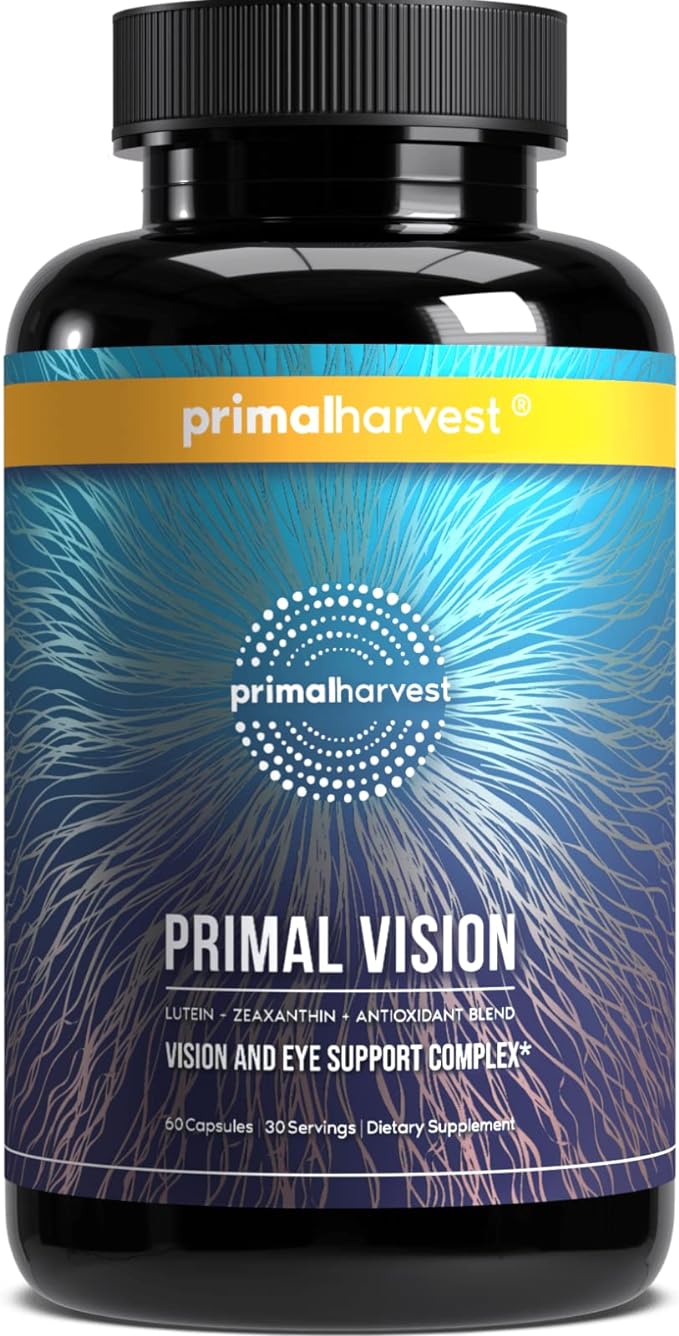 Primal Harvest Vision and Eye Support Complex with Lutein, Zeaxanthin Plus Vitamin E, Bilberry Extract, and Blueberry Extract for Overall Eye Health for Men and Women, 60 Capsules