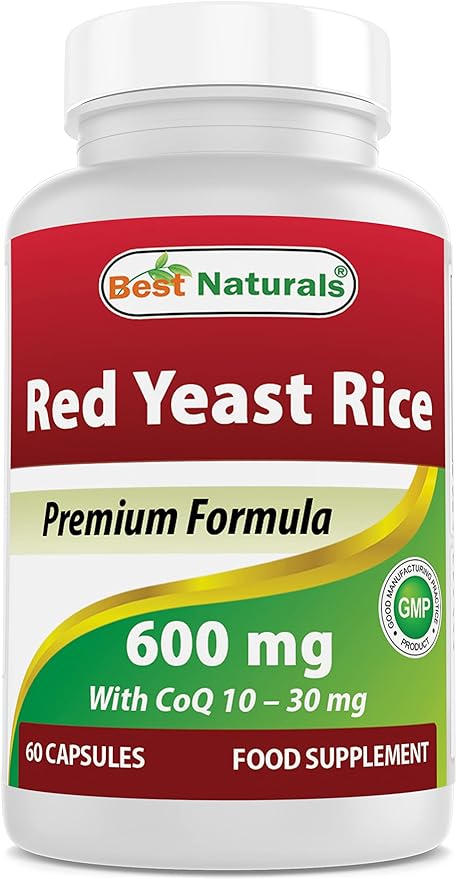 Best Naturals Red Yeast Rice with COQ10 60 Capsules - Contains 600 mg of Red Yeast Rice and 30 mg of CoQ10