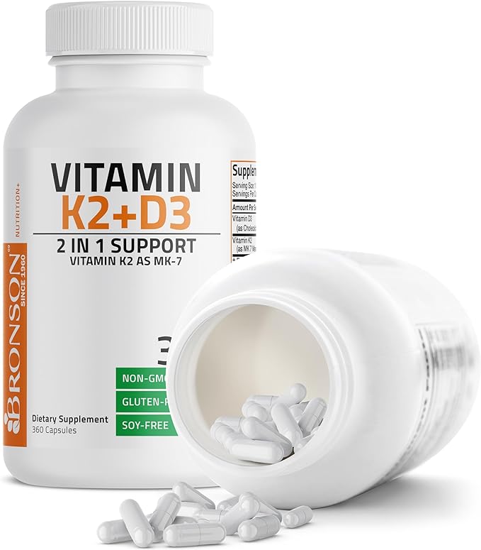 Bronson Vitamin K2 (MK7) with D3 Supplement Non-GMO Formula 5000 IU Vitamin D3 & 90 mcg Vitamin K2 MK-7 Easy to Swallow Vitamin D & K Complex, 360 Capsules