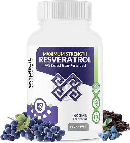 All Natural & Pure Resveratrol Supplement - Max Strength 1200mg Daily - 90% Extract Trans Resveratrol - 1 Month Supply