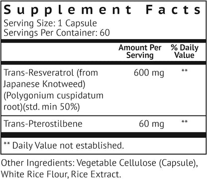 VitaMonk Resveratrol with Pterostilbene 600mg/60mg - No Artificial Fillers Healthy Aging and Longevity Supplement - 60 Capsules - Precise Formula with Trans Pterostilbene Resveratrol Supplements