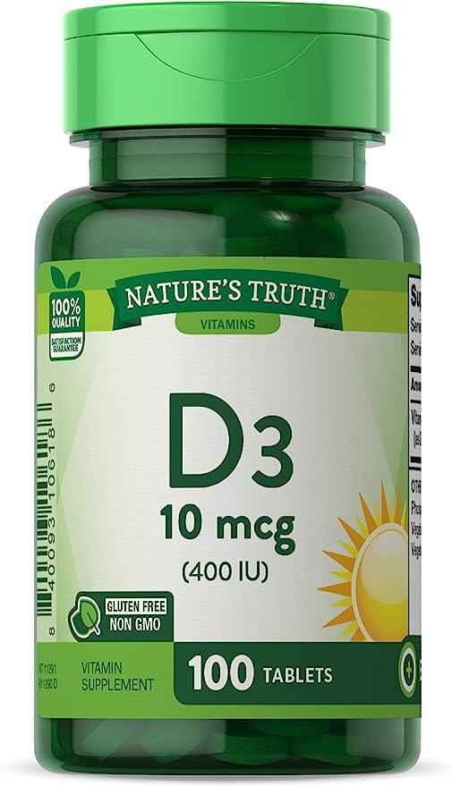 Vitamin D3 400 iu (10 mcg) | 100 Tablets | Vegetarian, Non-GMO, Gluten Free Supplement | By Nature's Truth