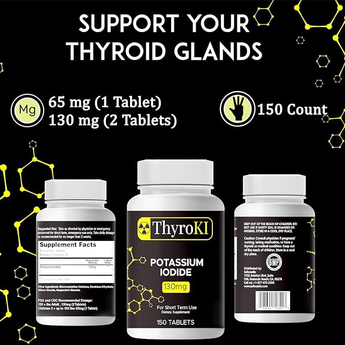 ThyroKI Potassium Iodide Tablets 130 mg (150 Tablets) Thyroid Support Fast Dissolving Tablets | Potassium Iodine Pills YODO Naciente | Emergency Survival Iodine Dietary Supplement | KI Pills Non-GMO