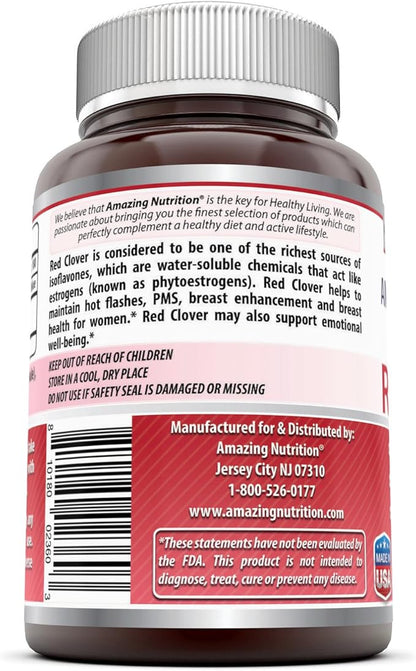 Amazing Formulas Red Clover Dietary Supplement with 430mg Red Clover Blossoms Herb Extract for Relief from PMS & Menopause Symptoms & Overall Hormonal Support - 180 Capsules