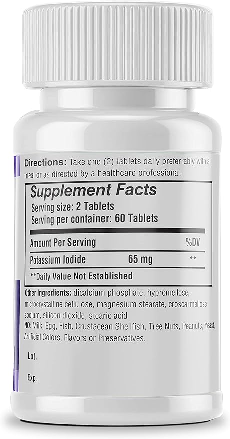 Safrel Potassium Iodide 65 mg Tablets, Adults and Kids | Thyroid Support | Made in USA | Non-GMO Verified | Ki Pills Potassium Iodine Tablets - YODO Naciente (60 Count (Pack of 1))