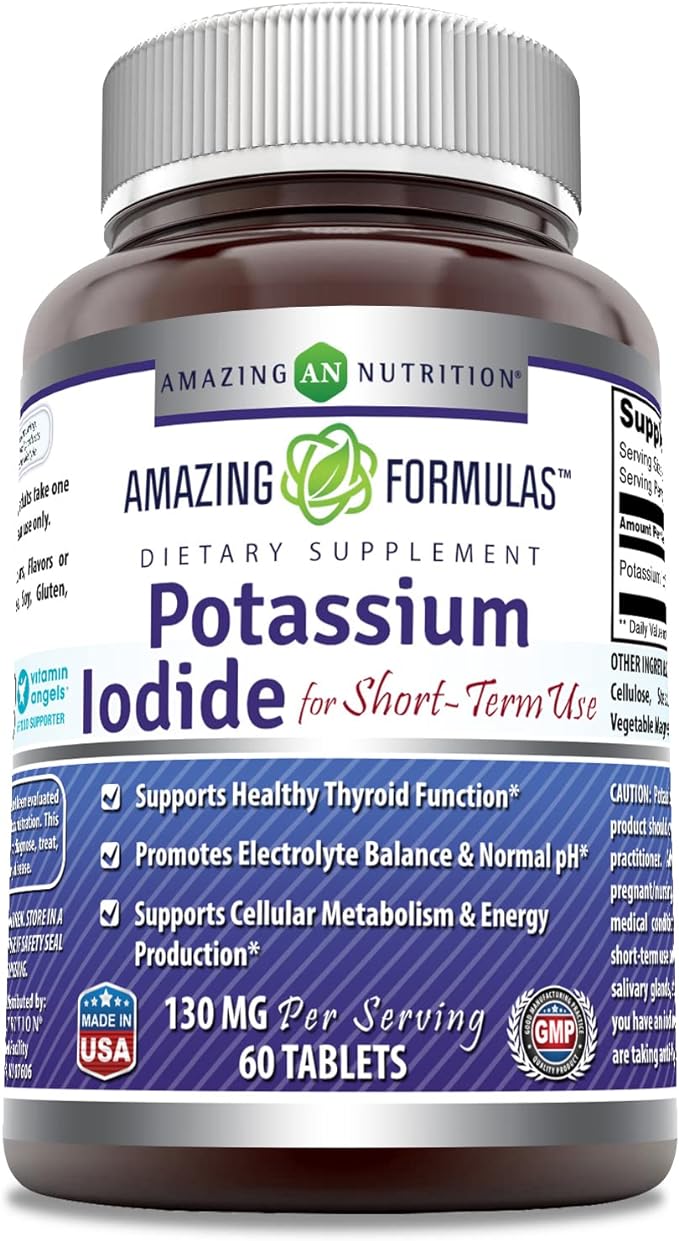 Amazing Formulas Potassium Iodide Dietary Supplement 130mg Per Serving Tablets - for Short Term Use - Supports Metabolism, Thyroid and Balanced pH (Tablets, 60)