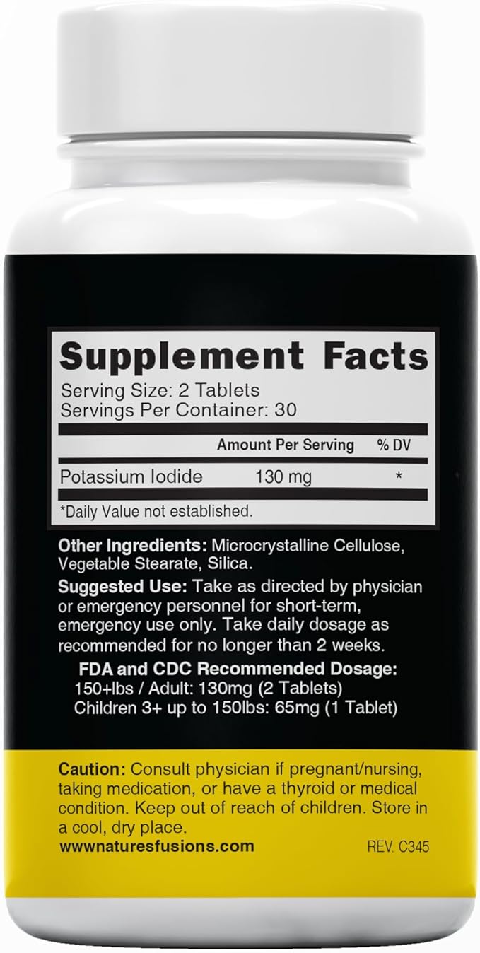 Potassium Iodide Tablets (2 Pack) 130mg - 120 Tablets EXP 10/2032 - Iodine Tablets - Potassium Iodine Pills - YODO Naciente - KI Pills - Potassium Iodine Tablets - Yoduro de Potasio - by Nutri