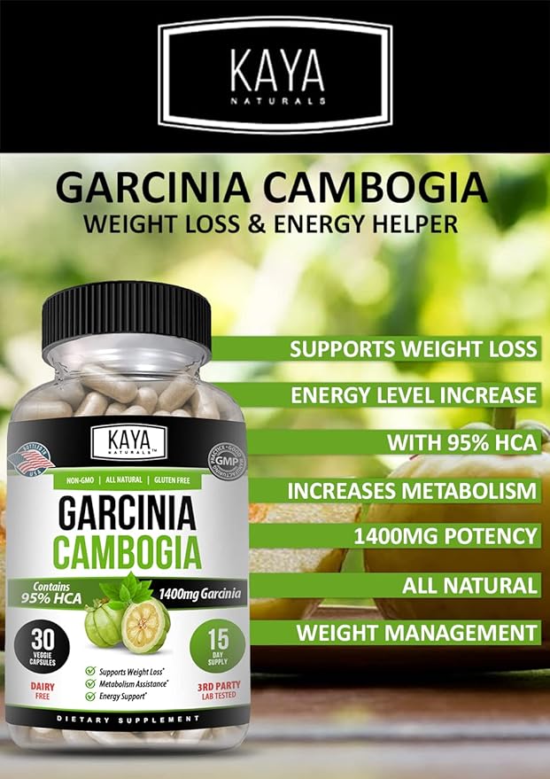 Kaya Naturals Garcinia Cambogia – Weight Loss Pills – Diet Supplement – Appetite Control – Women and Men - 30 Count