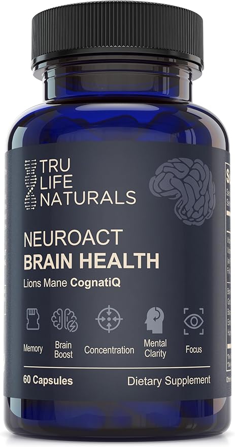 NEUROACT Brain Health-Memory, Focus, Concentration, Mental Clarity with CognatiQ, Lions Mane Mushroom,Gotu Kola, Phosphatidyl, Bacopa Monnieri, Vitamin B3,B6