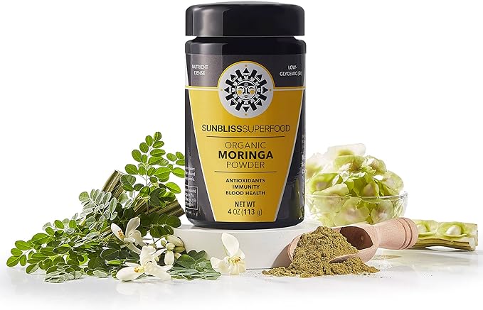 Organic Moringa Powder by Sunbliss Superfood | Premium Moringa Leaf Powder Without Fillers or Additives | USDA Organic, Vegan and Non GMO | Moringa Supplement for Moringa Tea, Smoothies and Capsules