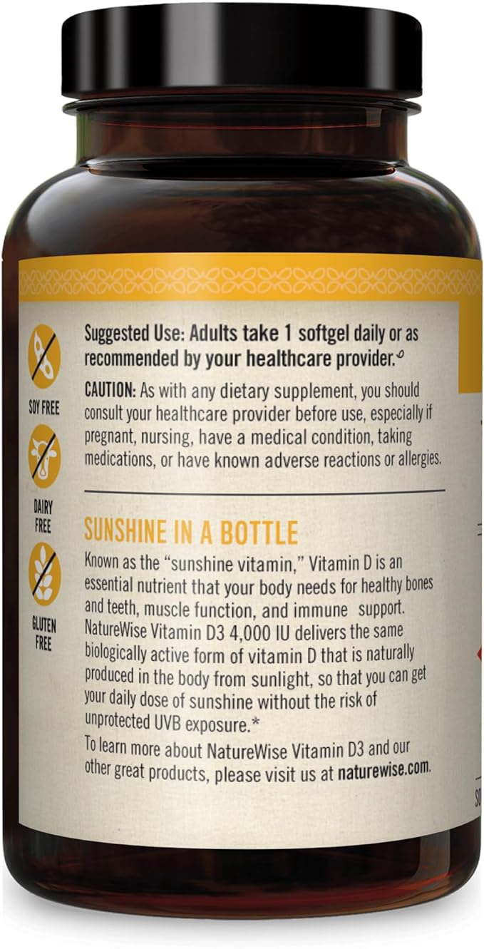 NatureWise Vitamin D3 4000iu (100 mcg) Healthy Muscle Function, and Immune Support, Non-GMO, Gluten Free in Cold-Pressed Olive Oil, Packaging Vary (Mini Softgel), 200 Count