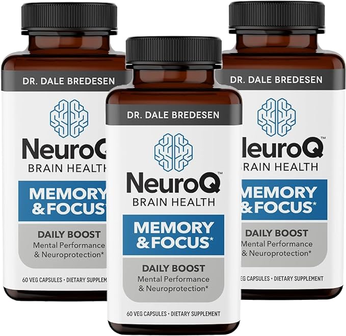 NeuroQ Memory & Focus - Boosts Cognitive Performance & Brain Function - Neuroprotective Formula by Dr. Dale Bredesen - Gotu Kola Ginkgo Phosphatidylserine & Propolis - 60 Capsules (Pack of 3)