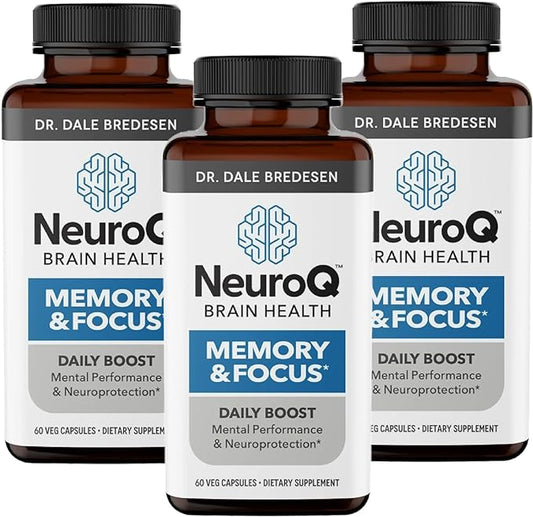 NeuroQ Memory & Focus - Boosts Cognitive Performance & Brain Function - Neuroprotective Formula by Dr. Dale Bredesen - Gotu Kola Ginkgo Phosphatidylserine & Propolis - 60 Capsules (Pack of 3)