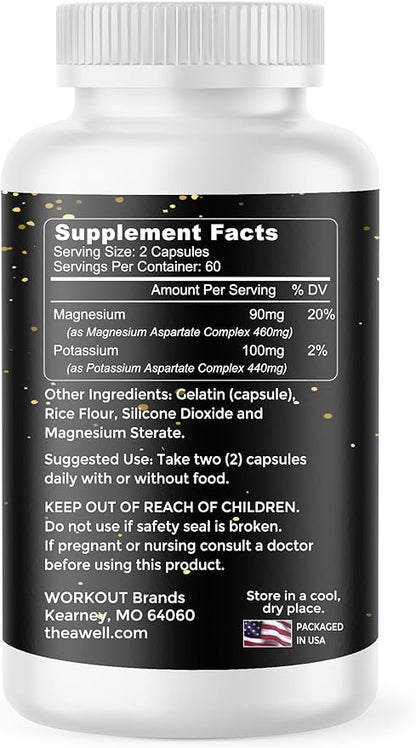 Heart + Muscle + Cellular Support - 120 Capsules, Magnesium Aspartate, Potassium Aspartate