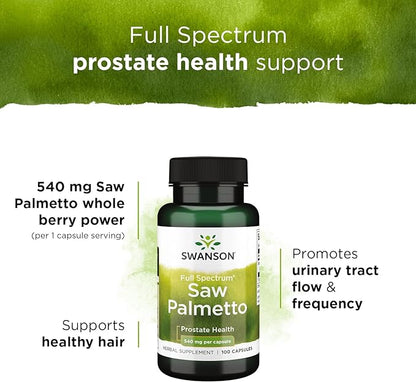 Swanson Saw Palmetto - Herbal Supplement Promoting Male Prostate Health Support - Natural Hair Supplement & Urinary Health Support - 540 mg 100 Capsules (4 Pack)