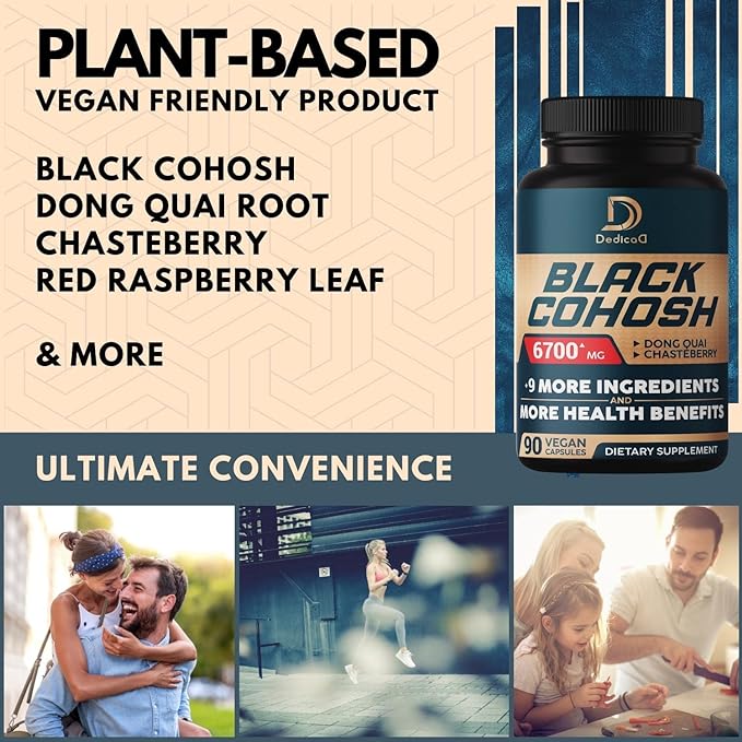 Black Cohosh Supplement 6700mg - 3 Months for Menopause & Immune Health - Blend of 12 Potent Herb includes Dong Quai, Chasteberry, Wild Yam, Red Clover, Black Pepper & others - 90 Vegan Capsules