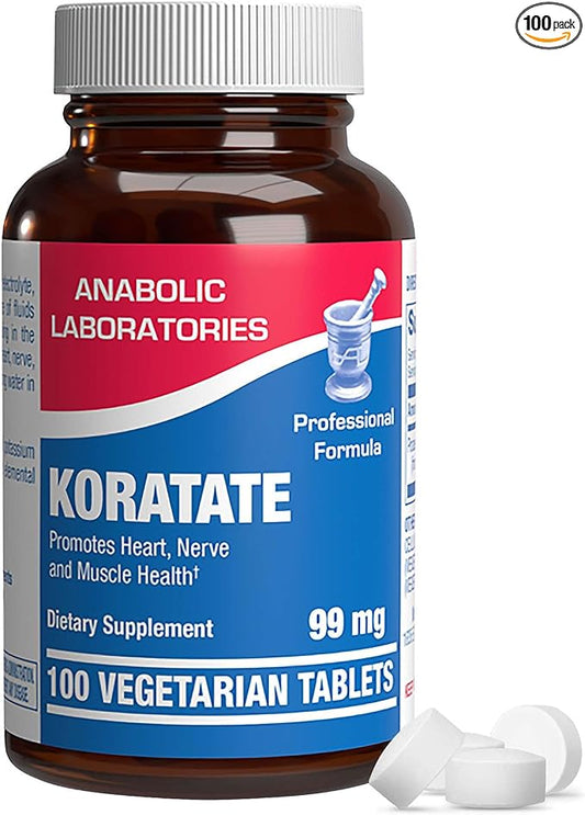 Potassium Supplement 99 mg - 100 Vegetarian Tablets of Potassium Gluconate - Promotes Heart, Nerve, and Muscle Health - Koratate