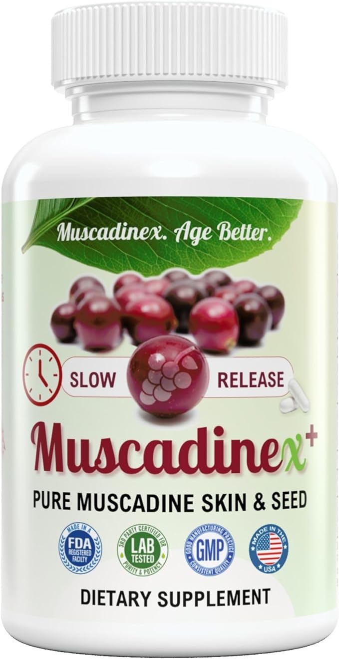 USA Muscadine Quercetin, Ellagic Acid, Resveratrol, Myricetin, Kaempferol. Plus BioPerine with Time Release Capsules for Extra Bioavailability. Vegan. Non GMO. Made in USA.