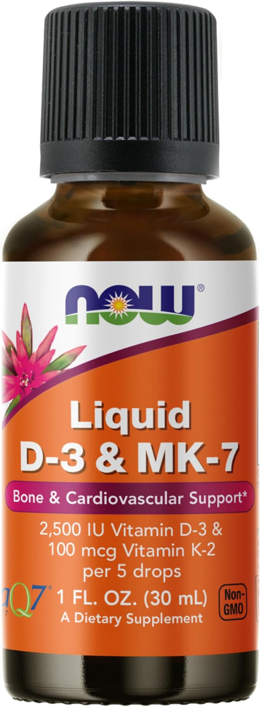 NOW Supplements, Liquid D-3 & MK-7 with 2,500 IU Vitamin D-3 & 100 mcg Vitamin K-2 per 5 drops, 1-Ounce