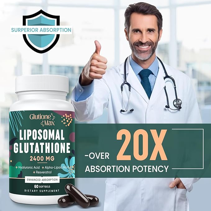 2400MG Liposomal Glutathione | Max Absorption | Glutathione Supplement with Hyaluronic Acid, Resveratrol, L - Glutathione Reduced, Non - GMO Antioxidant for Aging Defense, Energy, 120 Softgels