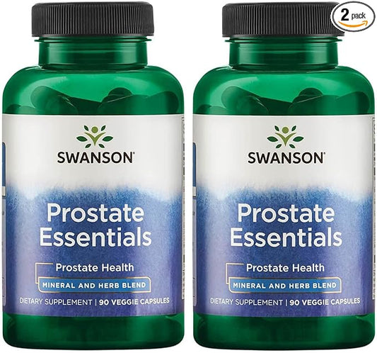 Swanson Prostate Essentials - Mineral and Herbal Supplement Promoting Prostate Health Support - Zinc andSaw Palmetto Formula Aiding Urinary Tract Flow and Bladder Control -(90 Veggie Capsules) 2 Pack