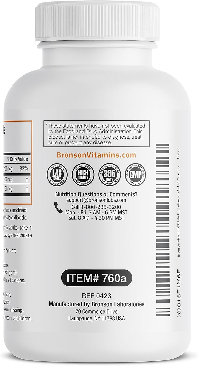 Vitamin K Triple Play (Vitamin K2 MK7 / Vitamin K2 MK4 / Vitamin K1) Full Spectrum Complex Vitamin K Supplement, 180 Capsules