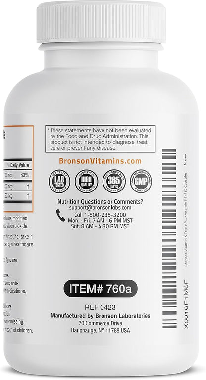 Vitamin K Triple Play (Vitamin K2 MK7 / Vitamin K2 MK4 / Vitamin K1) Full Spectrum Complex Vitamin K Supplement, 180 Capsules