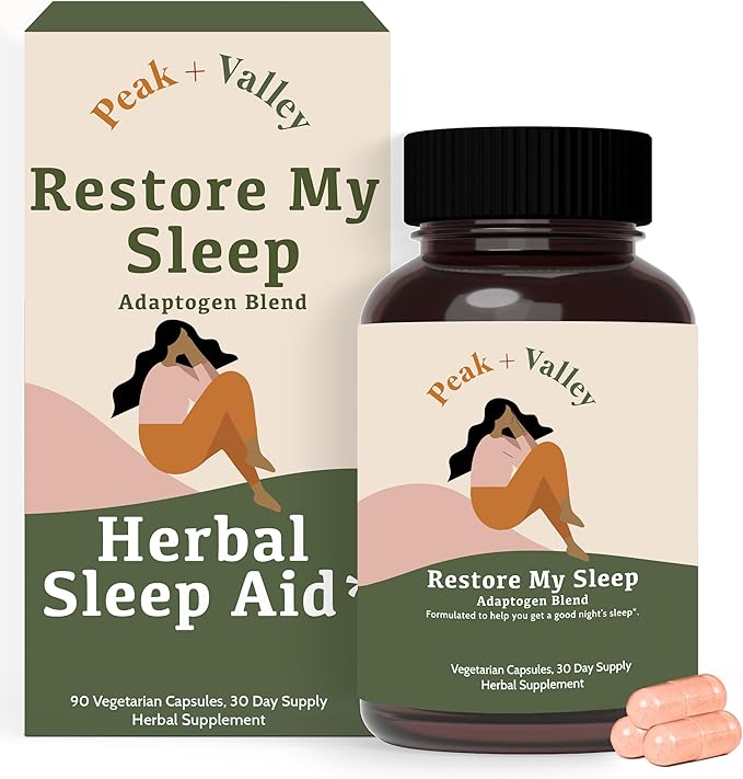 Peak + Valley Natural Sleep Aid for Adults - 90 Capsules for Deep Sleep - 3 mg Melatonin, L Theanine, Chamomile, Ashwagandha - Natural Herbal Sleeping Pills - Extra Strength Calming Sleep Aid