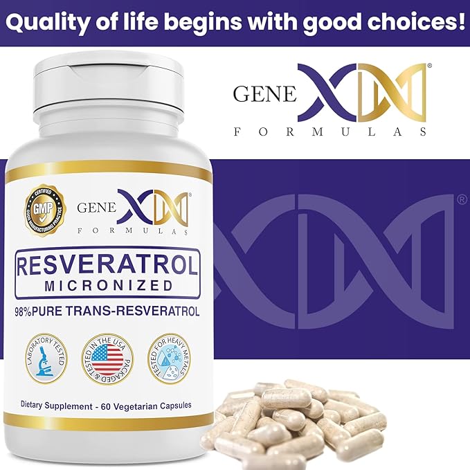 GENEX 98% Pure Trans-Resveratrol with BioPerine for Absorption (60 Capsules) Micronized, Lab-Tested, Fully Stabilized Resveratrol 600mg - Non-GMO, Gluten Free, Vegetarian